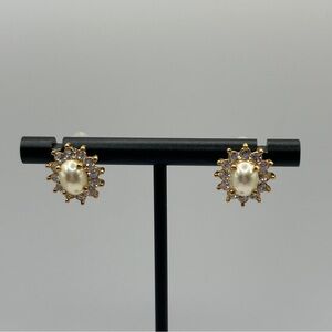 Roman Gold Tone & Clear Stone Post Earrings